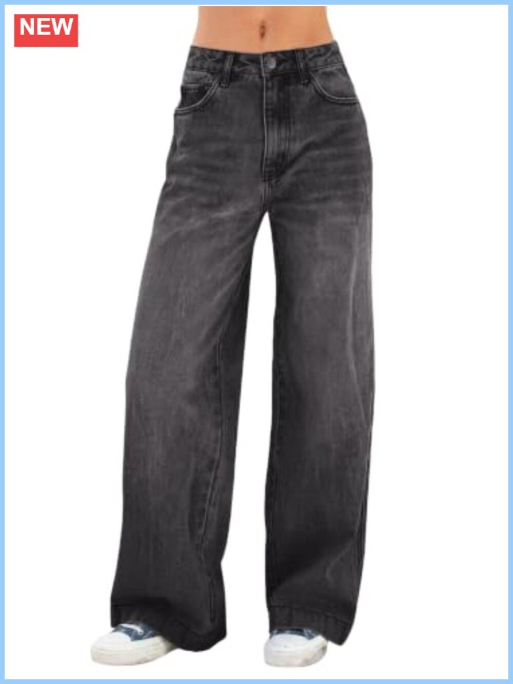 Women's Wide Leg High Waist Stretchy Baggy Denim Jeans